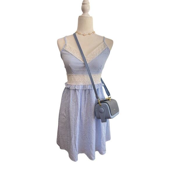 Cupshe Blue & White Stripe Lace Ruffled Mini Dress - Picture 11 of 14